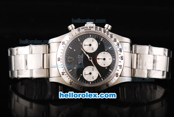 Rolex Daytona Swiss Valjoux 7750 Chronograph Movement Silver Case with Black Dial and White Subdials-Silver Stick Marker - Click Image to Close